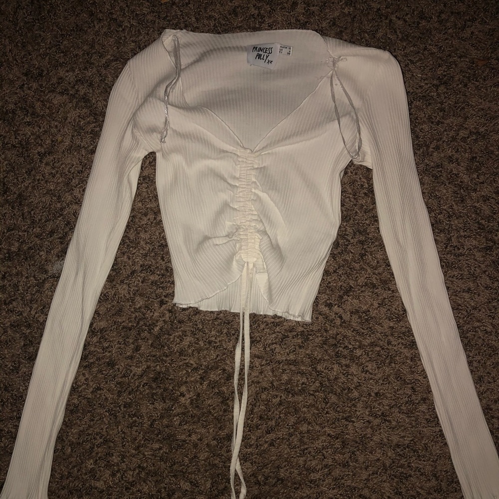 Princess Polly white long sleeved cropped top